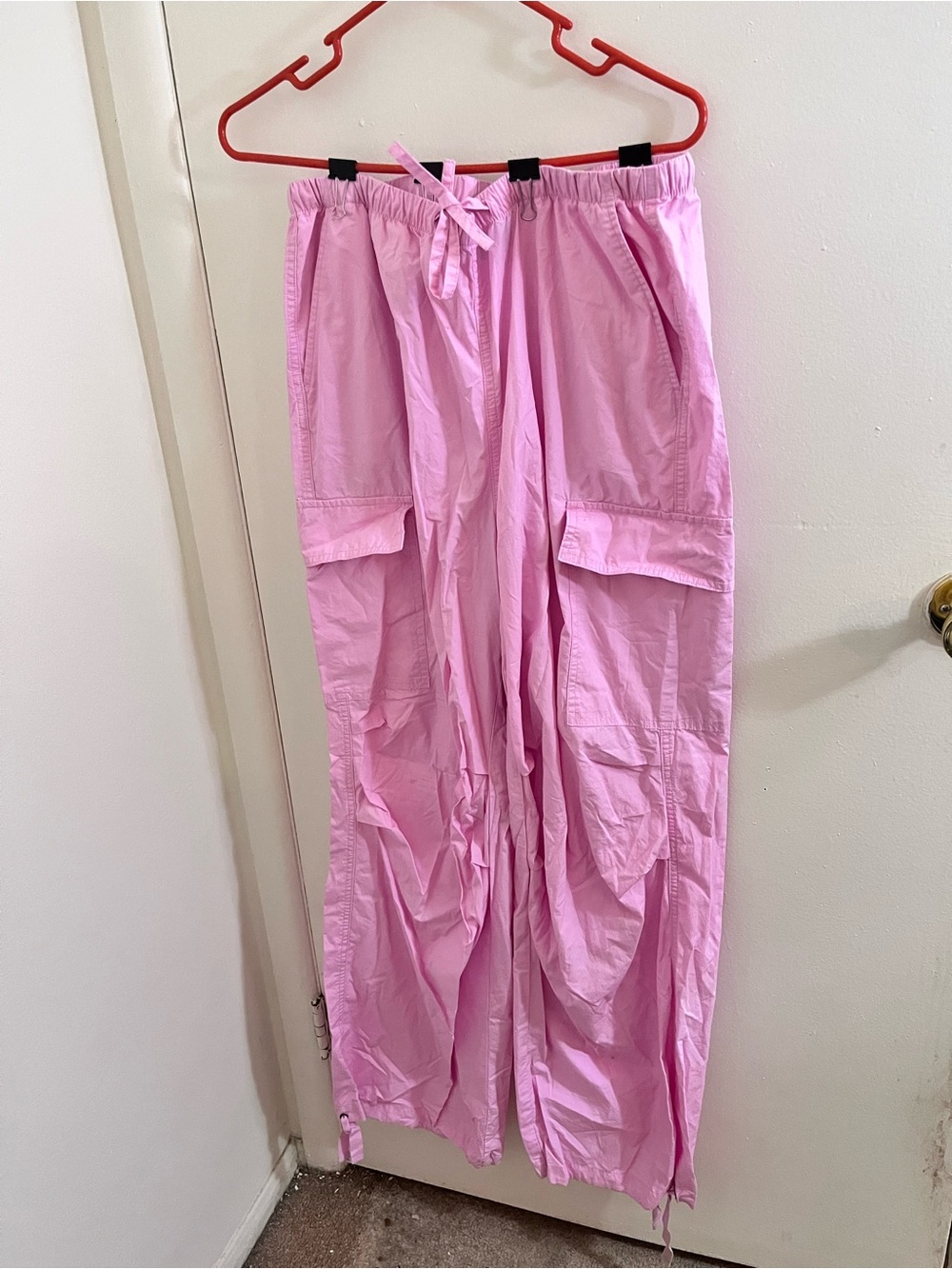 Wild Fable Pastel Pink Baggy Parachute Cargo Pants M Low Rise Drawstring